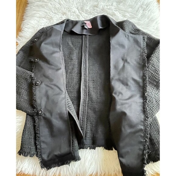 ANN TAYLOR Size 4 Black Tweed Fringe Blazer Career Office - Picture 5 of 9